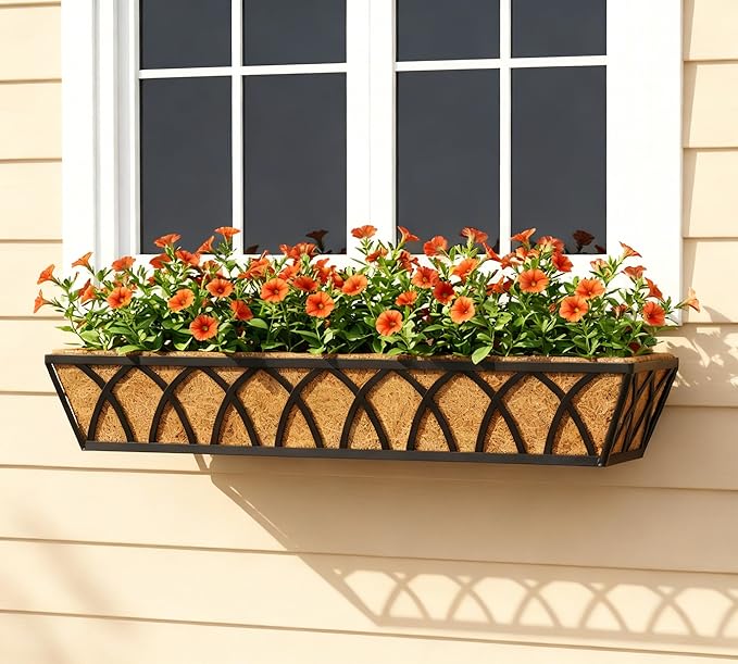 Y&M 6 Pack Hanging Railing Planter Boxes, 30 Inch Adjustable Balcony & Deck Planter, Heavy Duty Metal Flower Box for Porch, Fence & Window, Outdoor Plant Holder