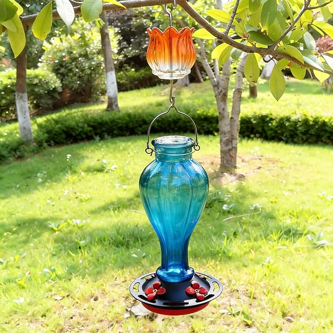 Glass Ant Moat for Hummingbird Feeder - 3 OZ Gradient Orange Tulip Insect Guard with Large Capacity