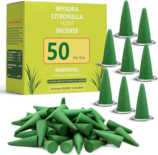 200 Pcs Mosquito Repellent Incense Cones with 8 Metal Dishes, Natural Citronella Incense Cone for Outdoor & Indoor, Suitable for Camping, Hiking, Patio, Poolside, Living Room