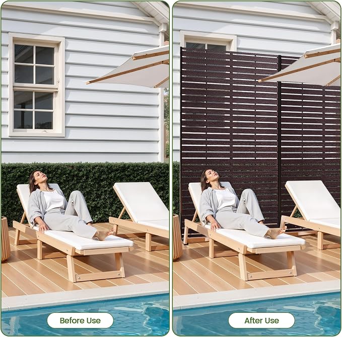 Outdoor Privacy Screen 72" H HDPE Decorative Freestanding Privacy Panel, Sandblasting Louvered Privacy Screens with Stand, Weather-Resistant Panel for Patio, Balcony, Backyard(6 Panels)