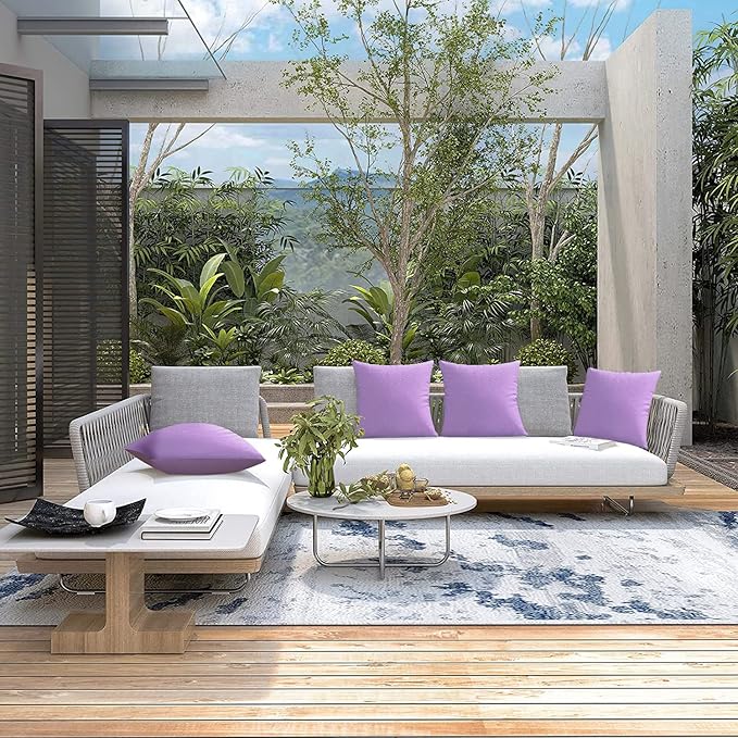 VAKADO Outdoor Waterproof Throw Pillow Covers 16X16 Set of 2 Decorative Purple Patio Furniture Cushion Cases Outside Decor for Couch Garden Bench Porch