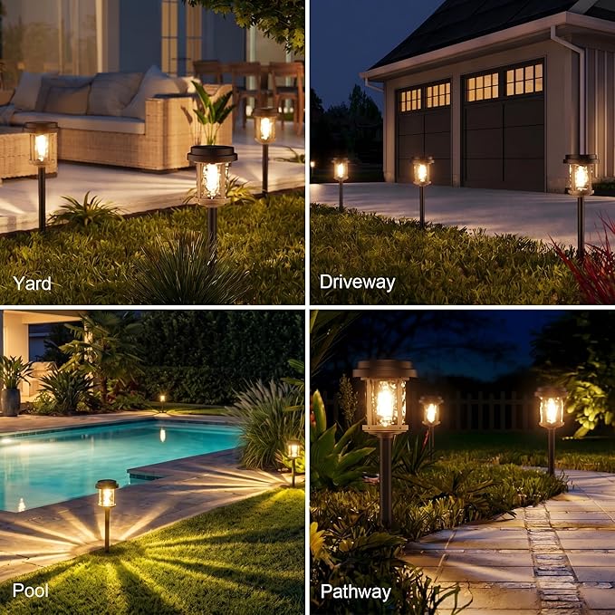 XMCOSY+ Solar Pathway Lights Outdoor, 6 Pack Solar Powered Garden Lights, 20 LM LED Glass Landscape Lights, Waterproof Lighting for Garden Yard Landscape Driveway Walkway