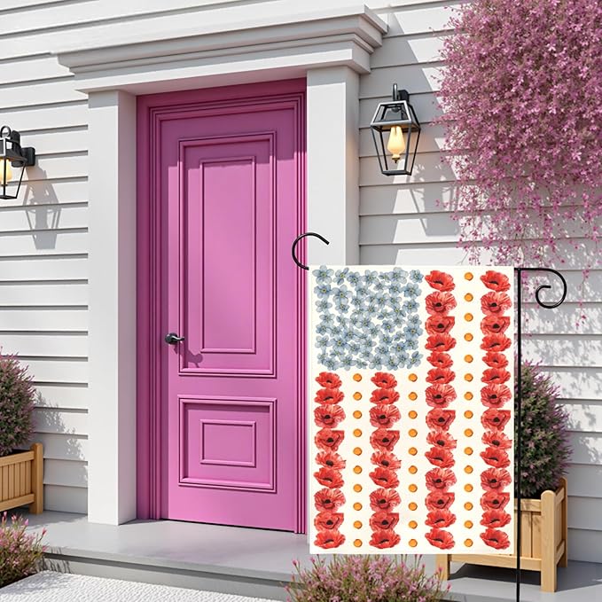 Patriotic Poppy Garden Flags American Flag Floral Yard Flags Double Sided Memorial Day Independence Day House Banner for Fourth of July Remembrance All Season Home Lawn Porch Decor 12x18 Inch
