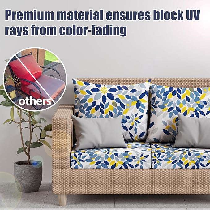 8Pcs Patio Stretch Cushion Covers, Outdoor Couch & Sofa Replacement Slipcovers for Patio Furniture Cushion Covers, Washable Reusable Furniture Protector, Square Large, Leaf Mandala