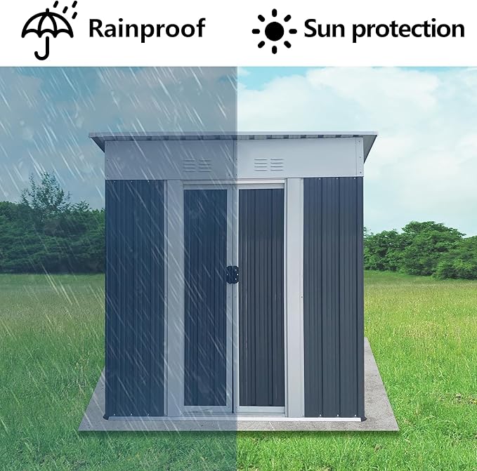 YOPTO 5x3FT Storage Shed with Sliding Lockable Door,Metal Outdoor Tool House W/Sloped Roof,All Weather Waterproof,for Backyard,Patio,Lawn,Garden,Grey