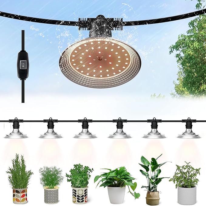Outdoor LED Grow Light, Waterproof String Plant Growing Light, 21 FT Full Spectrum Growth Light, Suitable for Garden, Farm, Flower, Seedling Greenhouse Grow Light (6 Light)