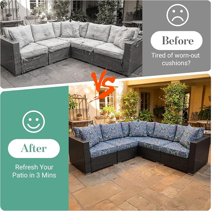 pickyNproud 14Pcs Patio Cushion Covers Stretch Outdoor Couch Cushions Slipcovers Replacement Washable Furniture Protector with Elastic Bottom Sofa Chair Seat Cover, Green