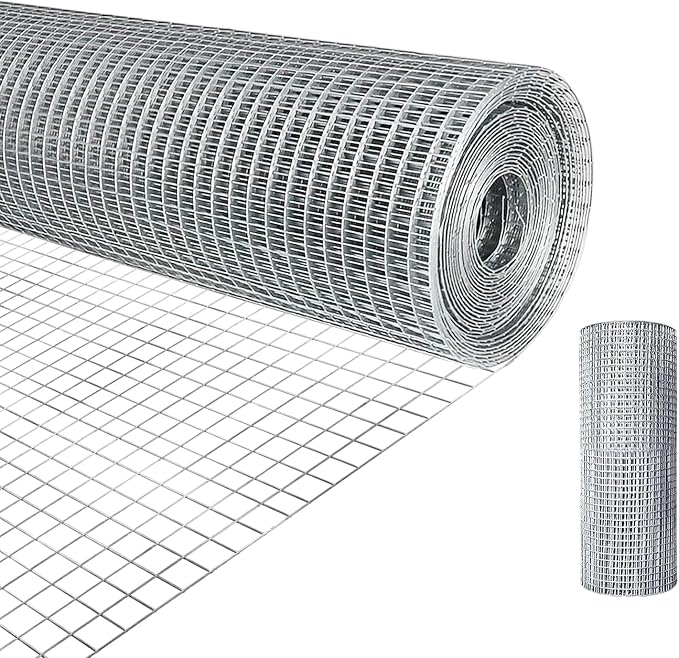 Hardware Cloth 1/2 inch 19Ga Double Hot-Dipped Galvanized After Welding Wire Fence Mesh Welded Metal Chicken Wire Fencing Roll (Silver 1/2 8X25)