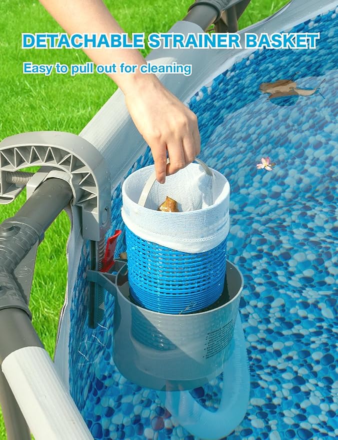 Above Ground Pool Skimmer with 5 Skimmer Socks, Wall Mount Surface Skimmer with Hose & Basket, Compatible with Intex Pools, Adjustable Floating Filter, Automatically Removes Leaves & Debris