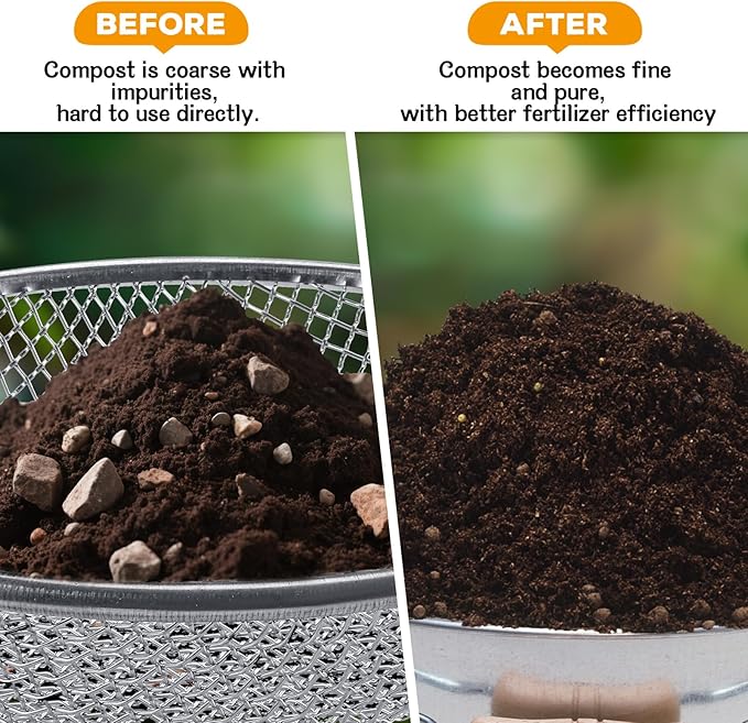 Sifter.Size 1/4" Mesh Soil Sifter Sieve - Heavy Duty Galvanized Screen for Compost, Dirt, Rocks, Gravel & Garden - Fits 5 Gallon Bucket, Rust-Resistant - Composting & Sifting Tool