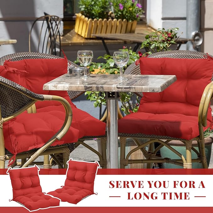 Marsui 4 Pcs Outdoor Indoor High Back Chair Cushions Patio Furniture Tufted Pillow with Ties Water-Resistant Replacement Outdoor Rocking Chair Cushions, 42 x 21 Inches (Red,Solid Color)