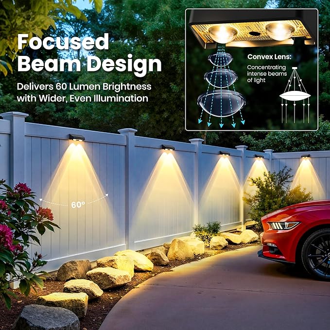 Solar Fence Lights Outdoor 16 Pack, 50 LM 11 Modes & 9 Colors Solar Lights with Brighter LED Focus Lens Waterproof IP65 for Wall Backyard Deck Patio Porch Step Railings Pool Decor