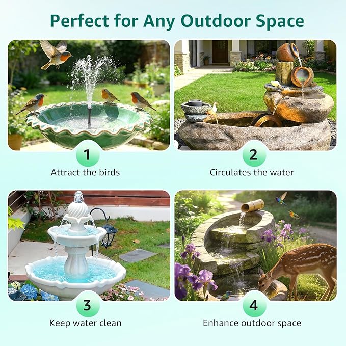 Solar Fountain Pump for Bird Bath, 5.5W Solar Pond Pump with 9.8ft Power Cord, 5 Spray Modes & 4ft Hose, Dry-Run Protection Solar Water Pump for Small Pond Fish Tank Garden Water Features