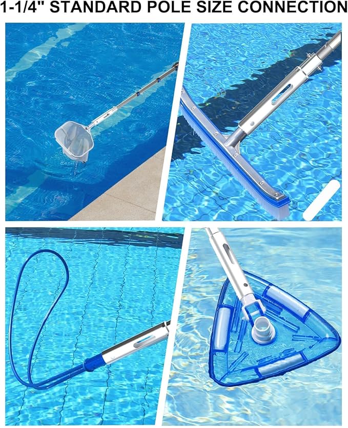 Buyplus Pool Pole - Upgraded 16 Foot Telescopic Extendable Swimming Pool Pole with 4-16FT Aluminium Heavy Duty Extension Pole for Skimmer Nets, Rakes, Brushes and Vacuum Heads, Universal 1.25", Orange