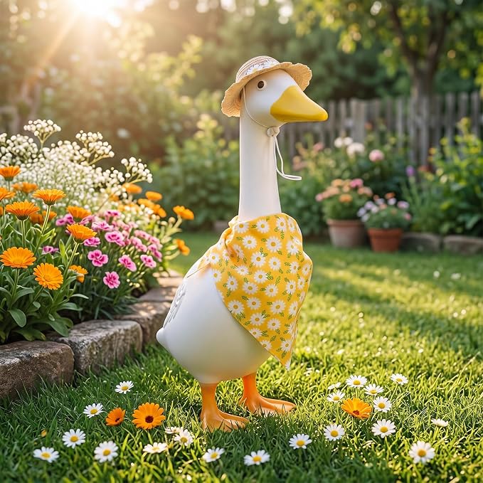 Summer Porch Goose Outfits Clothes with Hat for Holiday Party Decor Lawn 23 inch Porch Goose Costume Clothing for Patio Yard