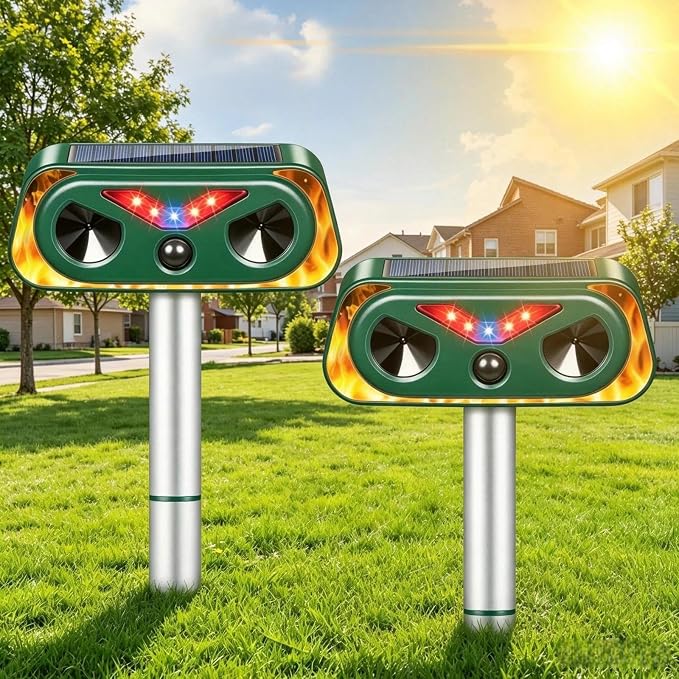 2026 New Sonic Fortress Pro Deer Repellent Devices,2Pcs Solar Ultrasonic Animal Repeller Outdoor Waterproof Motion Sensor Deterrent Yard Garden Repellent for Animals Cat,Squirrel,Racoon,Rabbit,Skunk