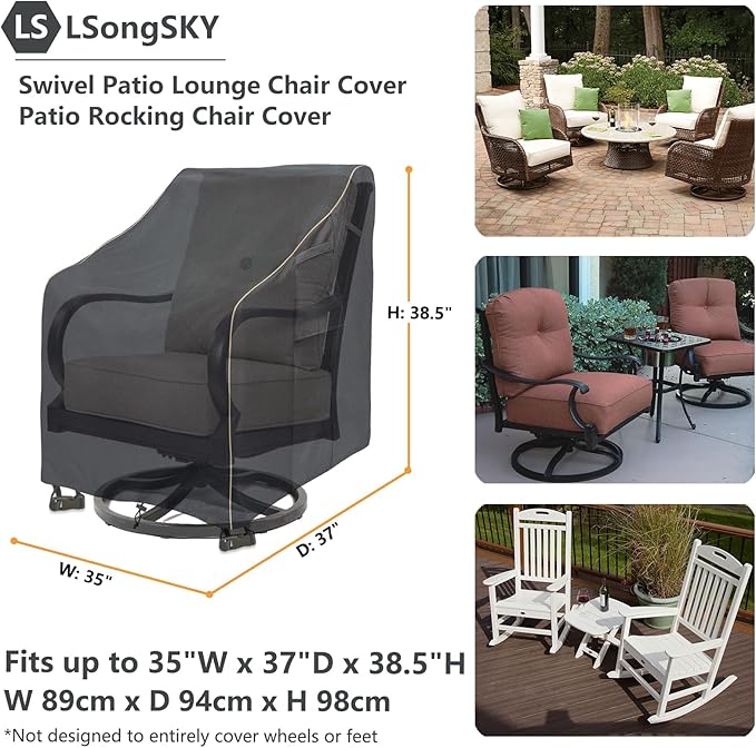 Outdoor Swivel Lounge Chair Cover 2 Pack,35 W x 37 D x 38.5 H inches,100% Waterproof Heavy Duty Outdoor Chair Covers,Patio Furniture Cover for Swivel Patio Lounge Chair,Black
