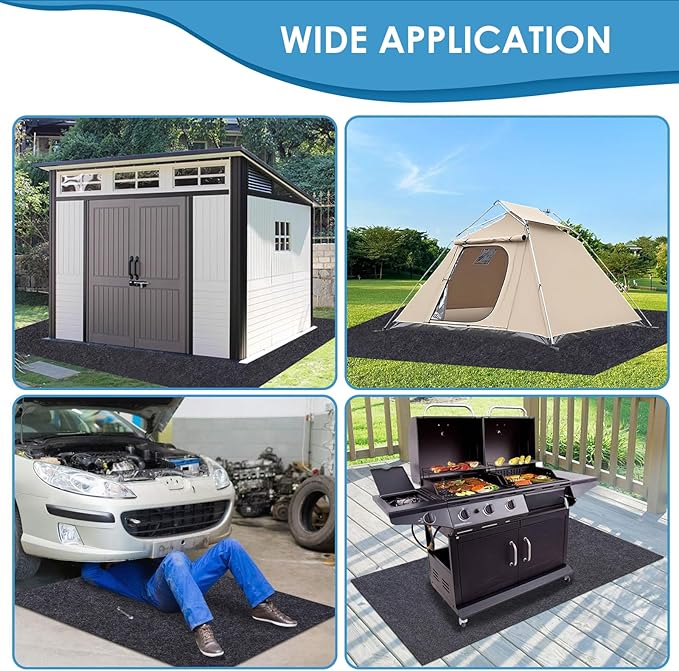 Meitola Outdoor Storage Shed Mat, Waterproof and Dustproof Outdoor Carport Mat - Backing Prevents Liquid Penetration, Soft Material, Non-Slip Backing, Washable, Black (3' x 5')