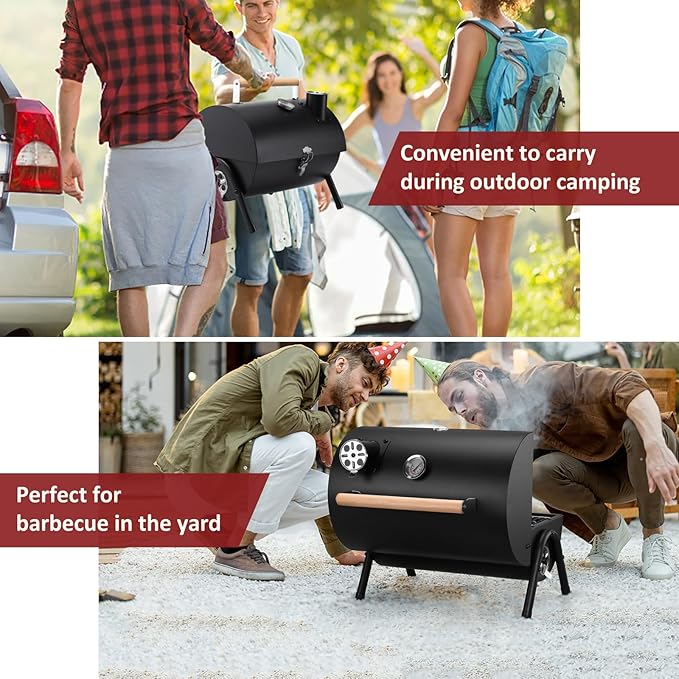 Portable Grill Charcoal for Outdoor, Leonyo Small BBQ Charcoal Grill for Tabletop, Thermometers & Chimney, 119 Sq.in Cooking Surface for Barbecue, RV Travel, Camping, Beach