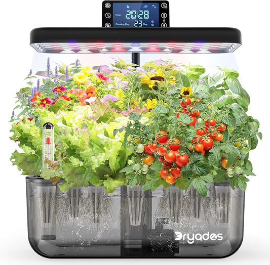12 Pod Hydroponic Indoor Garden Kit Black with LED Grow Light, Herb Growing System with Seed Starter Kit, Compact Countertop Planter
