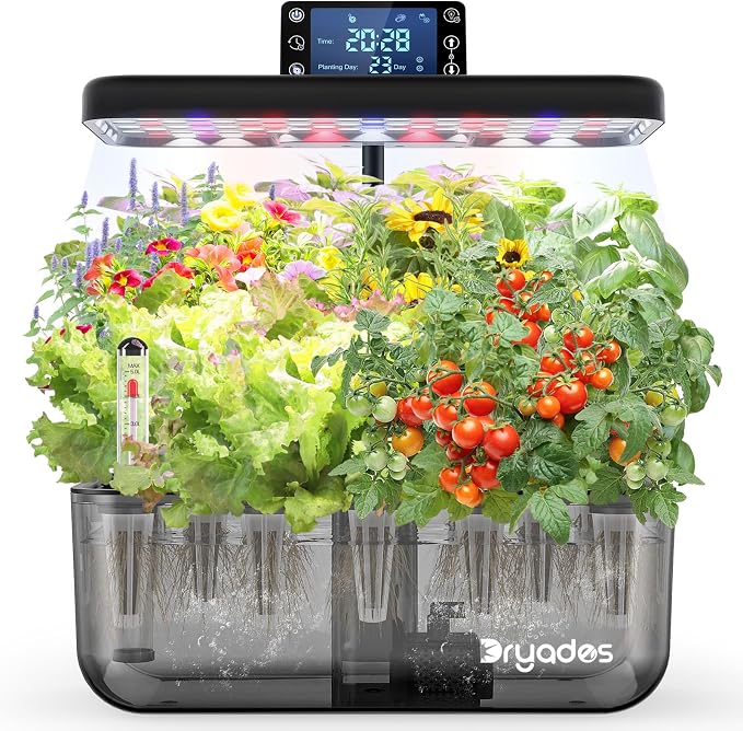 12 Pod Hydroponic Indoor Garden Kit Black with LED Grow Light, Herb Growing System with Seed Starter Kit, Compact Countertop Planter