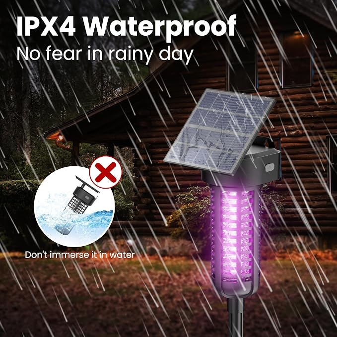 Solar Powered Bug Zapper Light 2 Pack Waterproof Outdoor Mosquito Killer Lamp Auto On/Off Cordless Garden Mosquito Zapper,Black