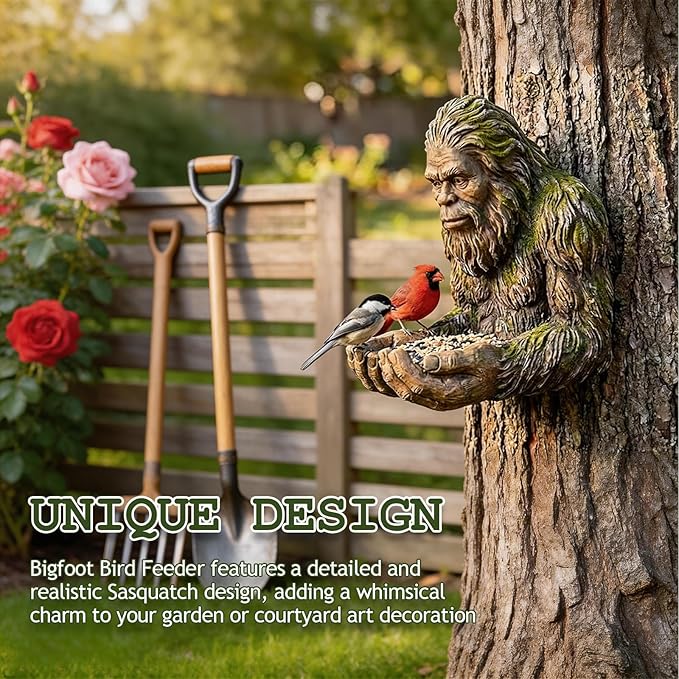 Bigfoot Bird Feeder, Funny Hanging Bird Feeder for Outdoors, Waterproof Tree-Mounted Outdoor Sculpture Feeders with Hidden Hook, for Courtyard Art Decoration Garden Decor Tree Garden Hugger