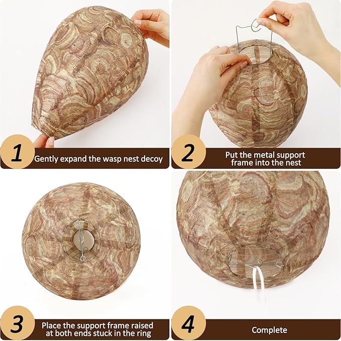 DECYOOL 6 Pack Paper Wasp Nest Decoy Hanging Wasp Nest Stay Away from Wasps Hornets Yellow Jackets(Brown)