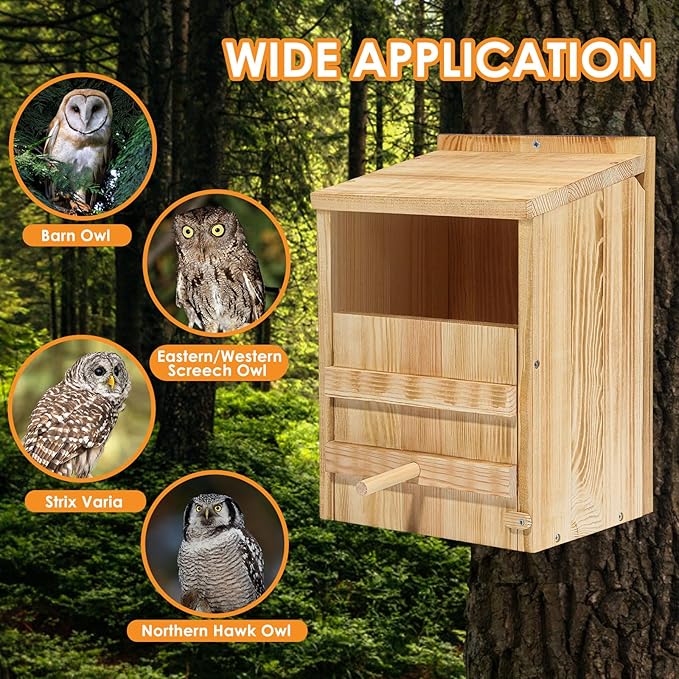 Barn Owl House,Owl Nesting Box for Outside,Wooden Nest House,Square Opening Bird Houses for Outside,Suitable for Wildlife Barn,Eastern Screech,Great Horned,Easy Assembly Required
