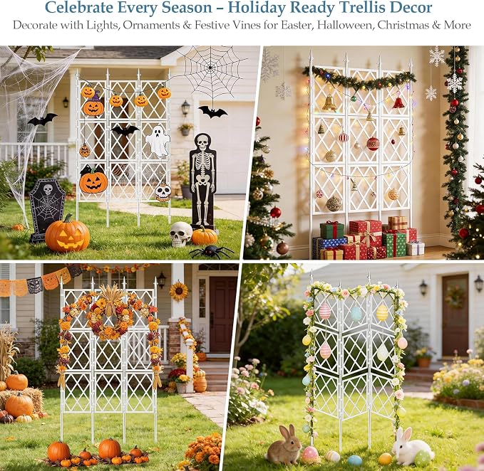 5.25FT Garden Trellis for Climbing Plants Outdoor, White Iron Pipe Support Fence, Metal Wall Trellis Climbing Frame, Trellis for Potted Plants Indoor for Ivy Vines Vegetable Flower