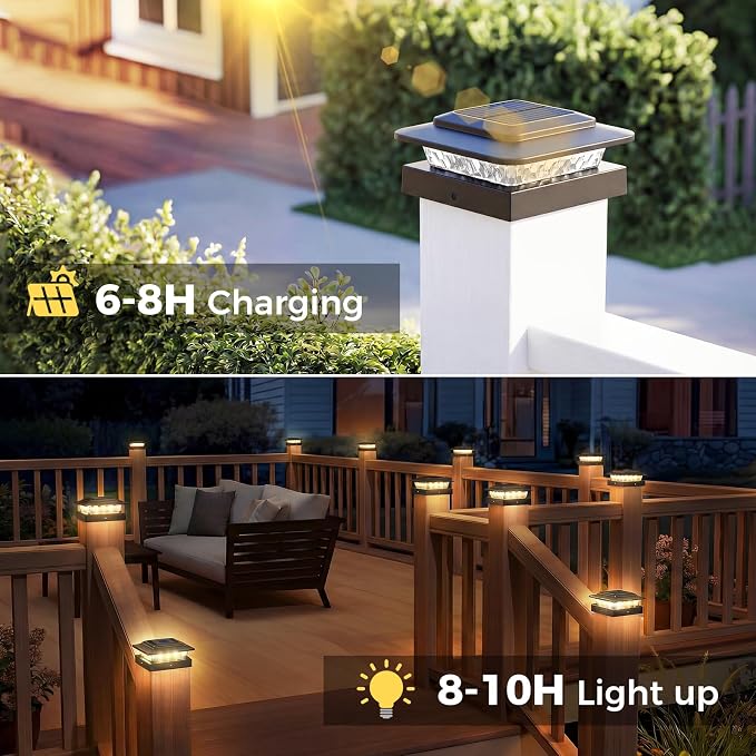 kolpop 4x4 Solar Post Cap Lights Outdoor 16Pack- 3 Color Temperatures& 2 Level Brightness, IP65 Waterproof, 16 LED Black Fence Deck Post Light Solar Powered for 4×4/3.5×3.5 Wood/Vinyl Posts