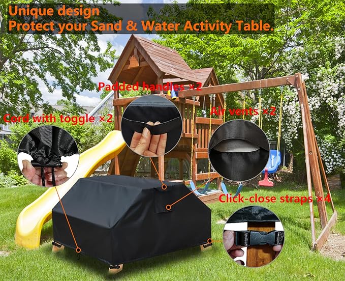 Waterproof Kids Picnic Table Cover for 3-in-1 Sand & Water Activity Table, Kids Outdoor Table Cover for Toddler Wood Outdoor Convertible Water Activity Table Weatherproof Protection