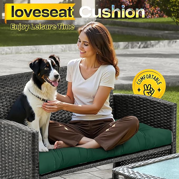 MAGIC ELEPHANT Outdoor Bench Cushion, Memory Foam Loveseat Cushion for Patio Furniture Wicker Chair, Settee Porch Swing Seat Cushion, 44 x 19 Inches (Green)