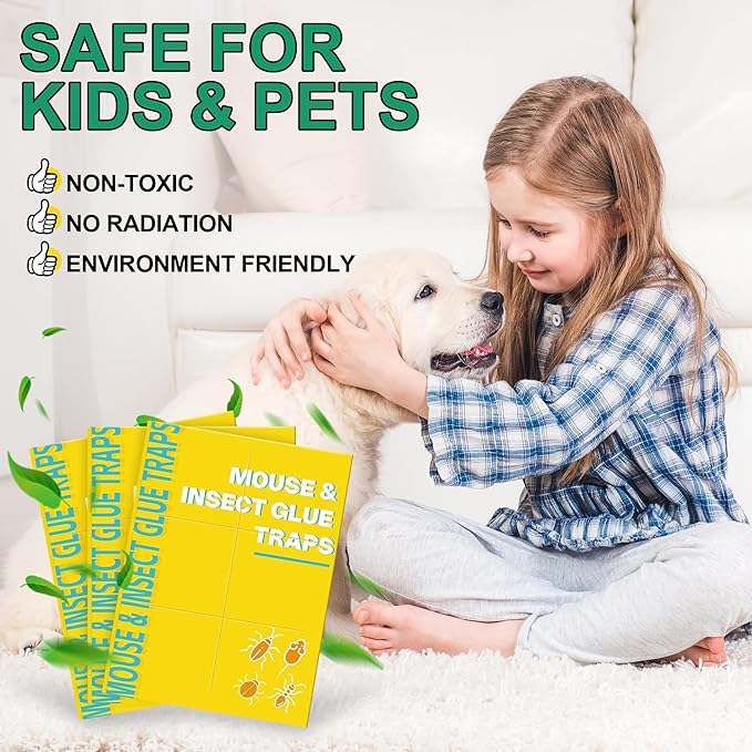 12 Pack Sticky Mouse Traps, Sticky Traps for Rats Mice Rodents Snakes No Touch Indoor Mouse Traps for Home Kitchen Garage Attic Basements, Easy to Set, Yellow