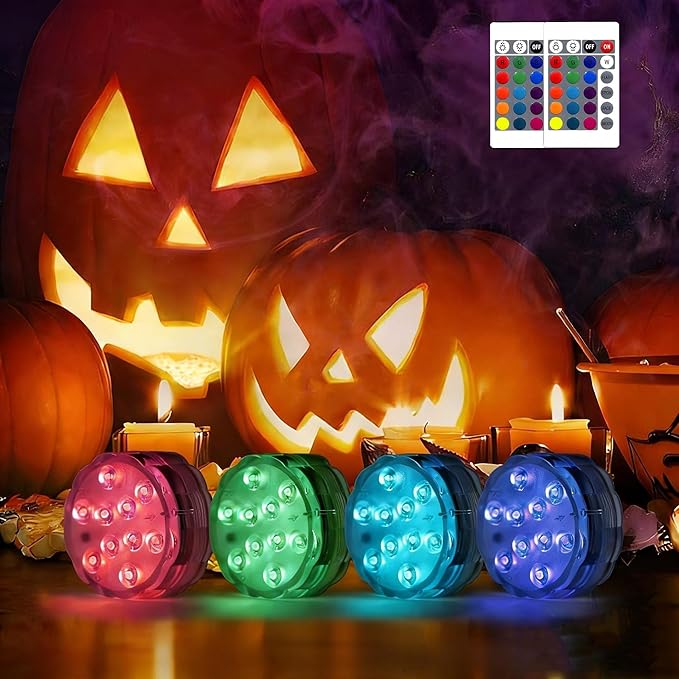 POLENTAT Submersible LED Lights with Remote, 16 Colors 4 Modes Battery Powered Waterproof LED Pool Lights for Inground Pool Above Ground Pool Bathtub Decoration (4-Pack)