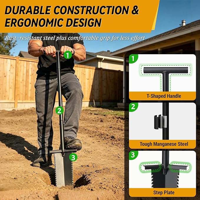 Metal Detecting Shovel, 39" Root Slayer Shovel with Serrated Blade, Lightweight and Durable Garden Spade Shovel, Metal Detector Shovel, Drain Spade for Cutting Root, Digging, Trenching, Transplanting
