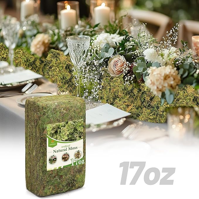 Alphatool 17oz Large Pack Natural Green Moss for Crafts - Bulk Moss for Plants Indoor, Artificial Fairy Gardens, Mosswall, Glass Terrariums, Filling Fake Plants, Home Decoration, Professional DIY Use