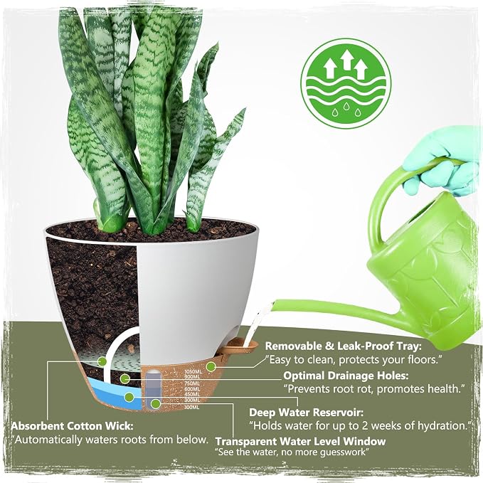 Self-Watering Pots for Indoor and Outdoor Plants 4 Pack, 6/8/10/12 Inch Planters with Water Level Indicator & Deep Reservoir, Decorative Flower Pots for Home Decor