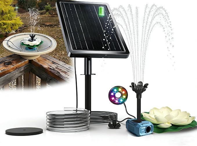Solar Fountain Pump with 4400mA Battery Backup,Pond Pumps,Solar Bird Bath, Lily Pads for Ponds,8.5W Solar Panel,Pond Plants，Water Garden (White)