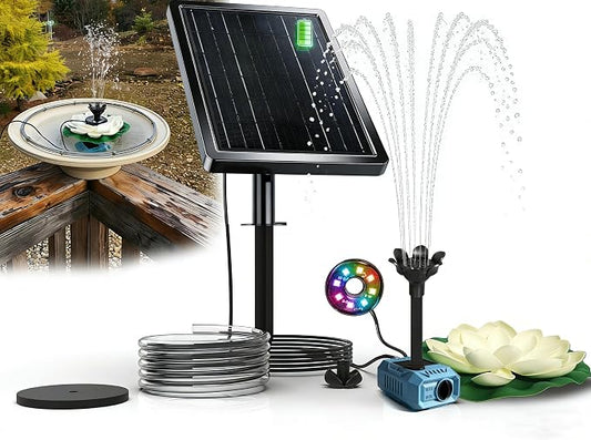 Solar Fountain Pump with 4400mA Battery Backup,Pond Pumps,Solar Bird Bath, Lily Pads for Ponds,8.5W Solar Panel,Pond Plants，Water Garden (White)