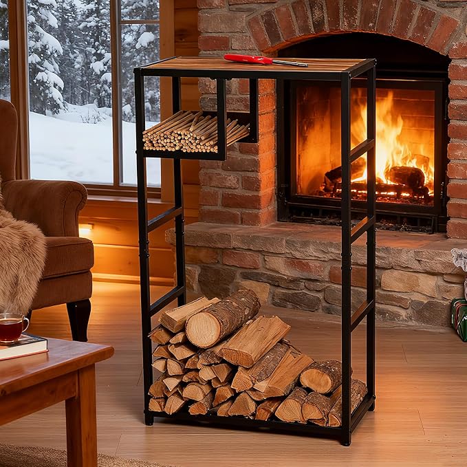 Yohsnor Indoor Firewood Rack - 23 x 39 Inches Durable Firewood Holder for Indoor and Outdoor Use - Elegant Fireplace Storage Solution & Stylish Home Decor