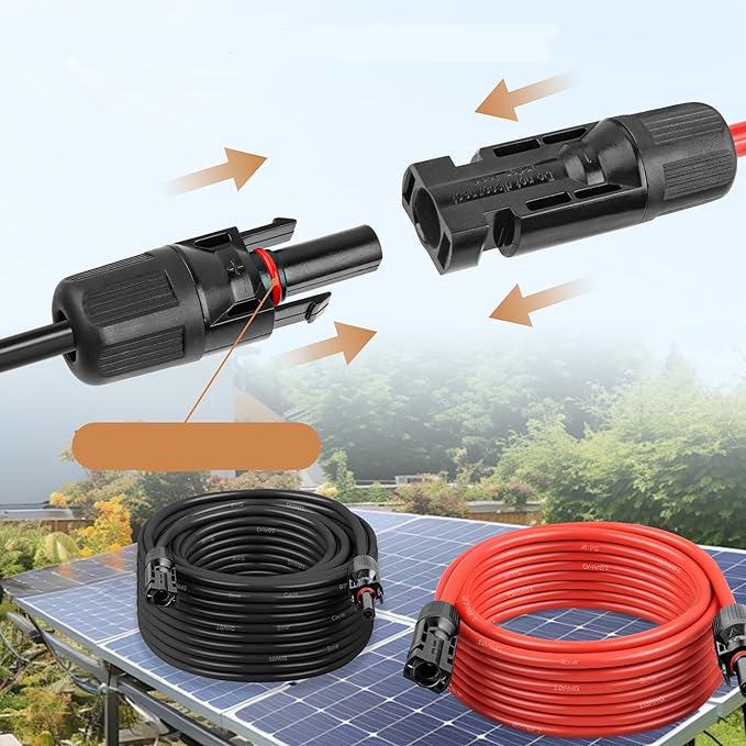 Solar Panel Extension Cable - 10AWG 15FT Solar Wire with Female & Male Waterproof Connector PV Wire for RV, Photovoltaic Systems, Home, Boat, Solar Panels, Car(15 feet Red + 15 feet Black)