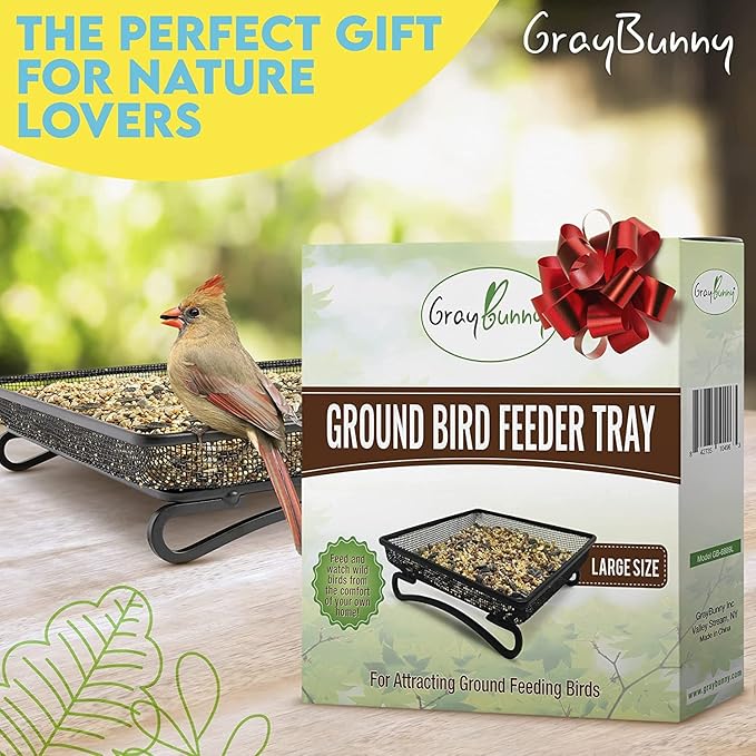 Ground Bird Feeder Tray for Outdoors (Metal) | Platform Mesh Seed Tray, Weather Resistant Backyard Bird Feeder, Garden Yard Decoration for Wild Birds, Squirrels, Dove, Cardinal, Blue Jay (11x11 in)