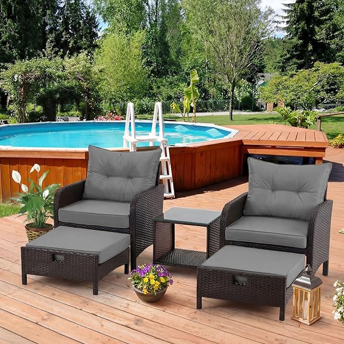 DoubleFill 1 Pcs Outdoor Ottoman Cushion 23"x19"x3" Waterproof Fade Resistant Outdoor Footstools Cushion Removable Patio Ottoman Cushions with Adjustable Fixing Strap for Stool (Grey)