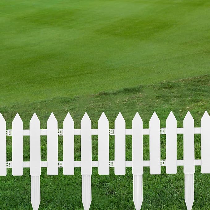 72 Pack White Garden Fence with 72 Insert Lawn Picket Fence Garden Border Decorative Plastic Panels for Landscape Path Flowerbeds Plant Yard, 6.69'' L x 7.87'' H