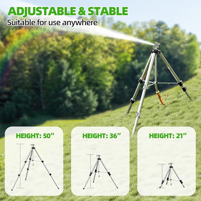 SPECILITE Brass Impact Sprinkler on Tripod Base & 75ft 304 Stainless Steel Garden Hose