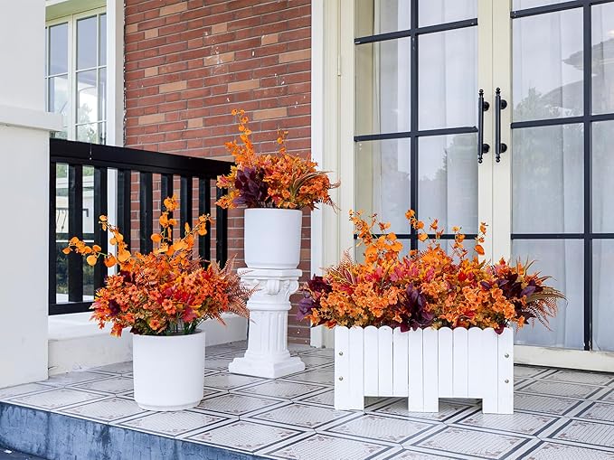 17 Bundles Artificial Fall Flowers for Outdoor Faux Fall Orchid Mums Flowers for Outside Garden Yard Window Thanksgiving Autumn Decor Fall Decorations for Home