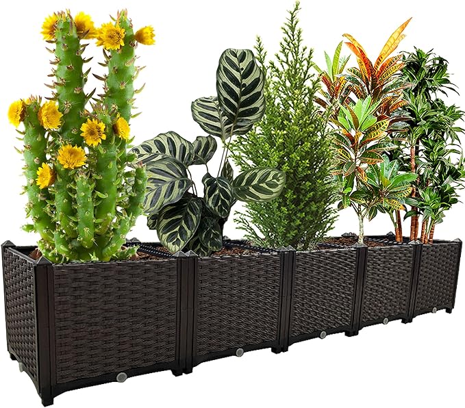 Large Planters for Outdoor Plants Rectangular Raised Garden Bed Elevated Planter Boxes Patio Balcony Deck for Planting Flowers, Vegetables, Tomatoes, and Herbs