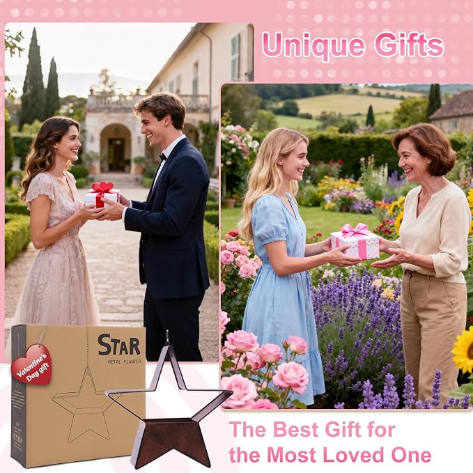 Metal Plant Hangers Indoor and Outdoor: Birthday Gifts for Mom Women Her Wife Garden Lovers - Star Shape Hanging Planters for Window Wall Living Room Office Decor(Rustic)