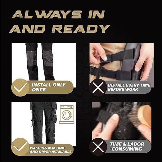 Knee Pad Inserts for Work Pants, Uniforms, and Tactical Pants, Breathable Knee Pad Inserts for Garden, Construction, Floor, Cleang, and Garage 9.3''×6.5''×1'', Black